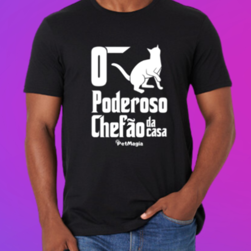 Camiseta Masculina "O Poderoso Chefão da Casa" - Estampa Gato