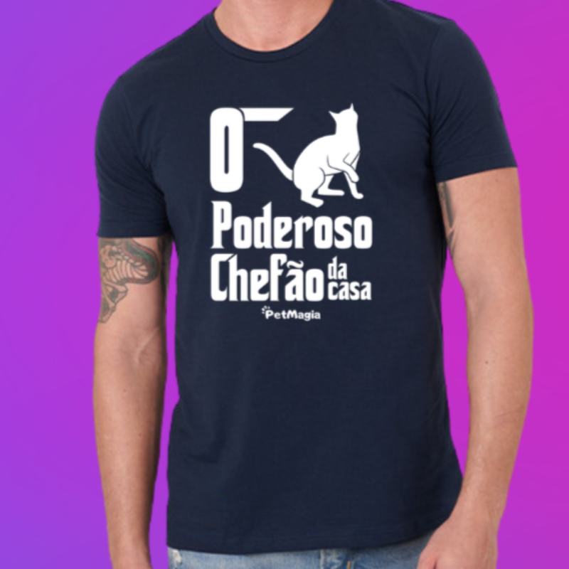 Camiseta Masculina "O Poderoso Chefão da Casa" - Estampa Gato