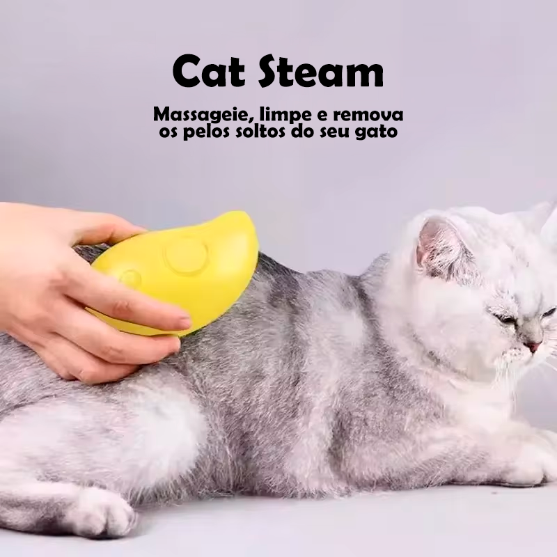 Escova Vaporizada 4 em 1 para Gatos - Cat Steam