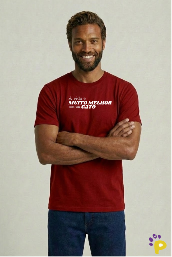 Camiseta Masculina "A vida é muito melhor com um gato"