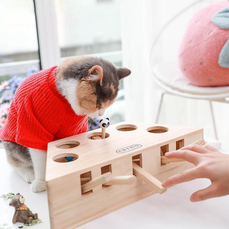 Brinquedo Interativo para gato 3 em 1 em madeira